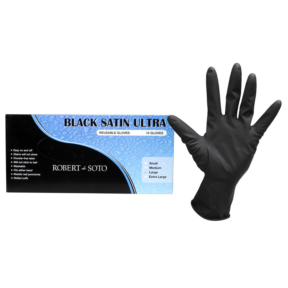 Black Satin Ultra Reusable Gloves 10pk SMALL